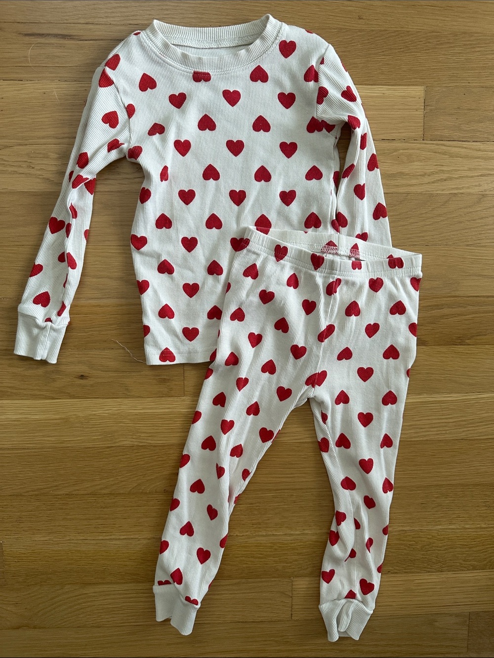 Girls Heart-Print Long Sleeve Pajama Set - Red on Cream